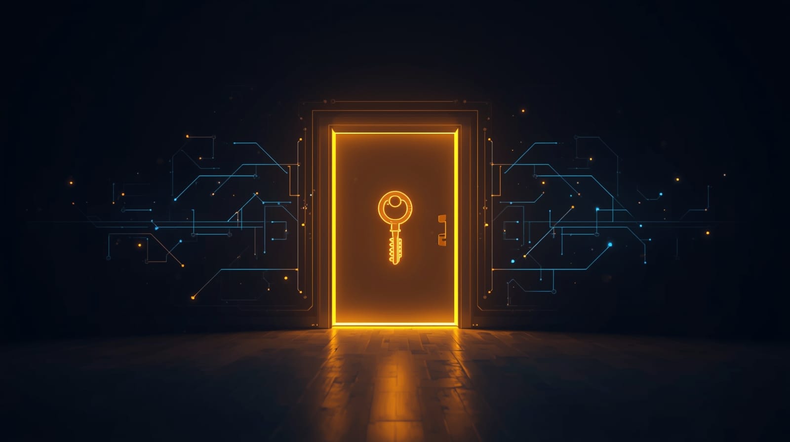 Golden key unlocking digital doorway symbolising website ownership and trust — Ascentso Insights