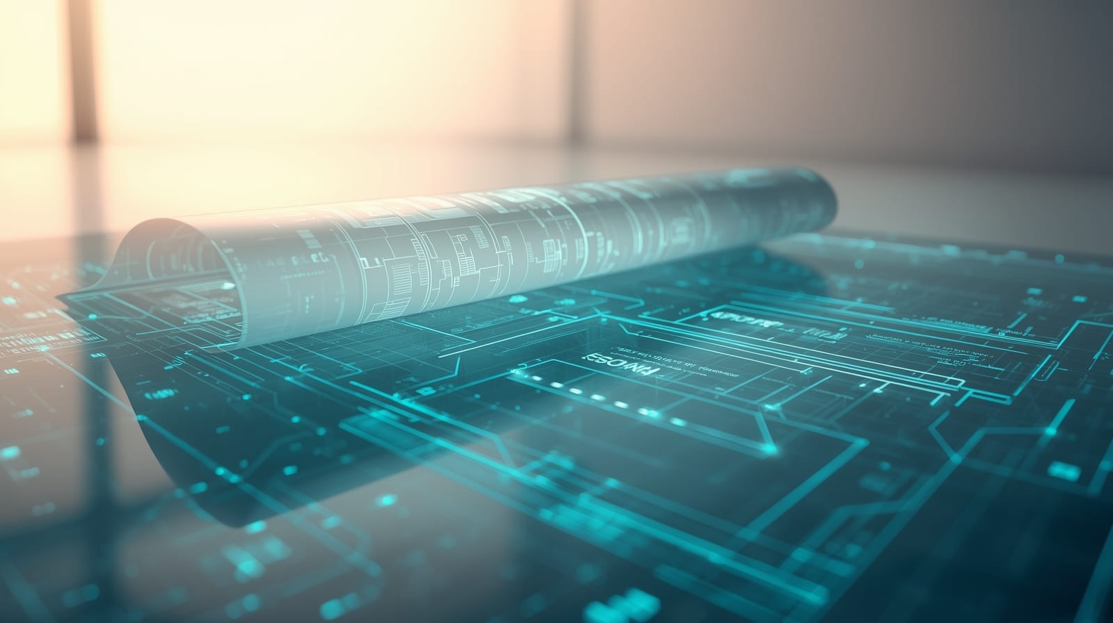 Digital blueprint unfolding into a modern website interface symbolising redesign and growth — Ascentso Insights